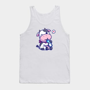 Cute Cow Drink Milk Cartoon Tank Top